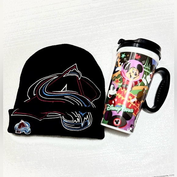 Disney Other - Disney Mickey Mouse Colorful Travel Mug and Black Hat Colorado Avalanche Beanie